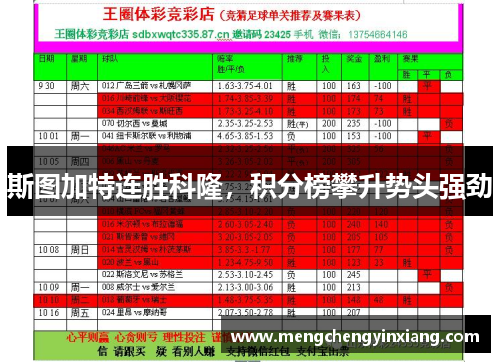 斯图加特连胜科隆，积分榜攀升势头强劲