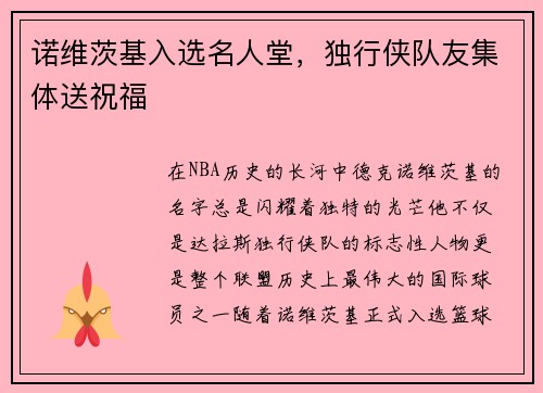 诺维茨基入选名人堂，独行侠队友集体送祝福